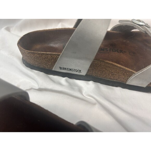 Birkenstock Mayari Sandals Women’s Size 39 8.5 Metallic Silver Leather Cork - Picture 4 of 8